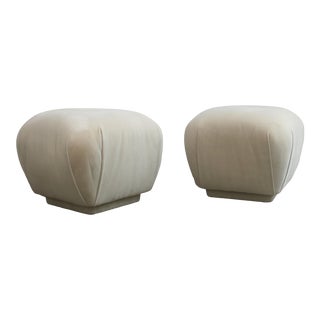 1980s Square Soufflé Pouf Ottomans - a Pair For Sale