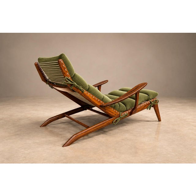 Brazilian Modern Chaise Lounge in Caviúna and Moss-Olive Velvet by Pierre Weckx, 1950s For Sale - Image 14 of 18