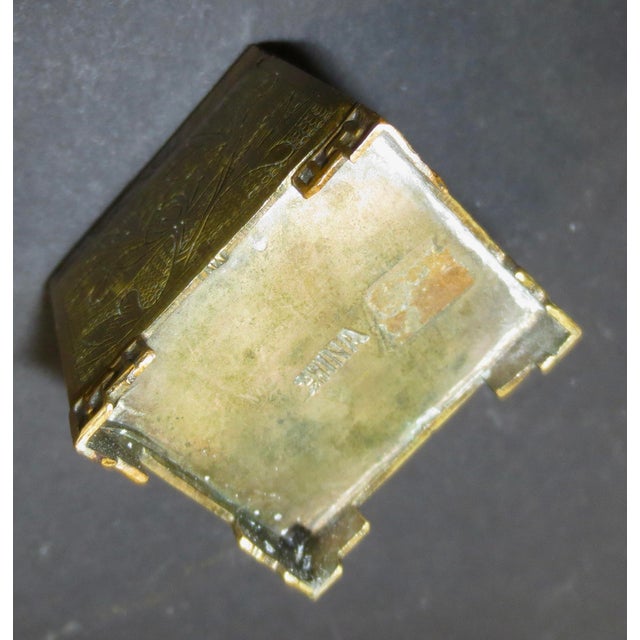 Antique Chinese Brass and Jade Stamp Box 20s For Sale - Image 4 of 8