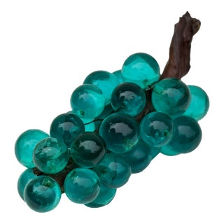 1950s Vintage Lucite Turquoise Blue Grape Cluster With Wood Stem