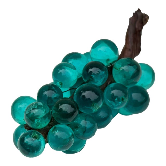 1950s Vintage Lucite Turquoise Blue Grape Cluster With Wood Stem For Sale