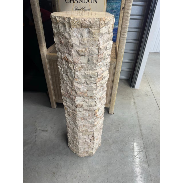 Vintage Mid Century Modern 42” Organic Natural Rock Style Tessellated Brutalist Sculpture Display Pedestal For Sale - Image 4 of 7