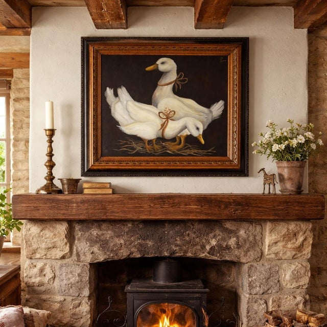 Gees oil painting on stretched canvas framed in antique wood frame with bakelite details. The painting is 20"X24", signed...