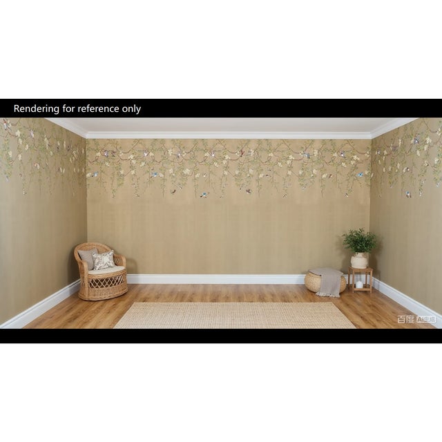 Chinese 36" * H100"/Panel * 5ps, Beige-Brown‌ Floral and Bird Wallpaepr, Chinese-Style Floral and Bird Wallpaper Mural, 5 Panels For Sale - Image 3 of 6