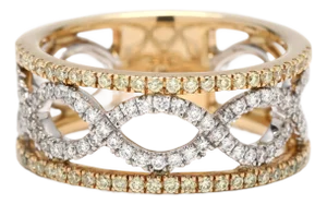 Wide .50ctw Diamond Criss Cross Band, 14k Yellow and White Gold, Ring Size 6.25