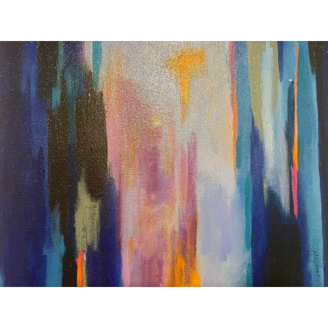 Beautiful Blues Modern Abstract Acrylic On Stretched Canvas, Joann Clayton (1935-2020), Signed On Verso & Recto, Joann Has...