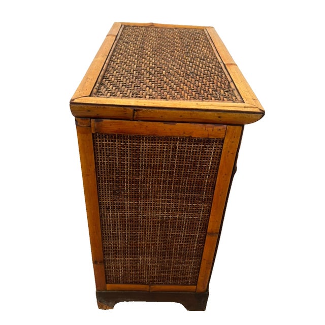 1960s 1960s Mid Century Nightstand Cabinet Double Doors Drawer Wicker and Bamboo Petite Size For Sale - Image 5 of 10