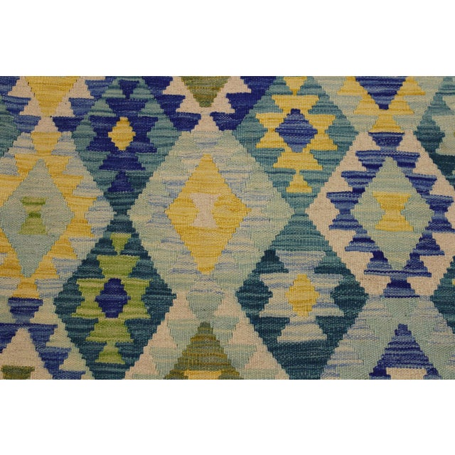 1990s Kilim Green Blue Wool Rug - 6'6" X 9'9" For Sale - Image 5 of 7