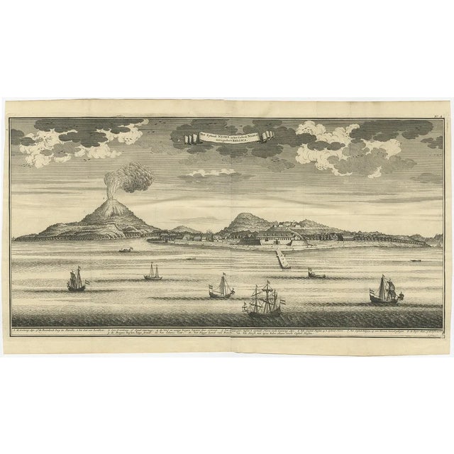View of Spice Island Banda Neira with Fort Nassau, 1726, Paper For Sale