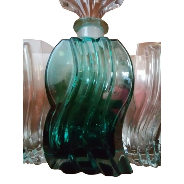 Bottle and Glasses Set with Murano Wave Design, 1970s, Set of 5, in Flawless conditions. Designed 1970 to 1979 This piece...