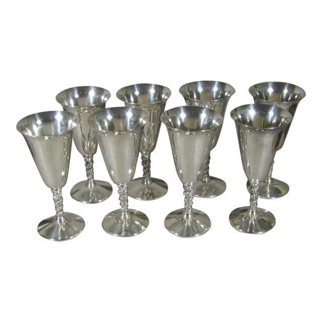 1960s Silver Plated Goblets With Twist Stems- Set of 8 For Sale