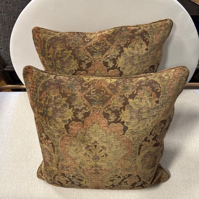 Traditional Crate & Barrel Tapestry Pillows, Pair For Sale - Image 3 of 12