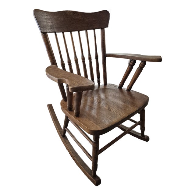 Antique Windsor-Style Oak Rocking Chair, For Sale