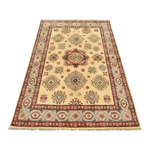 Caucasian Rug 4’11” X 7′ Beige Wool Tribal Hand-Knotted Oriental Carpet
