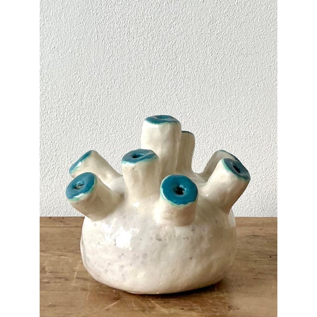 This striking original studio pottery vase is a masterful example of 1970s organic modernism. Expertly hand-sculpted, the...