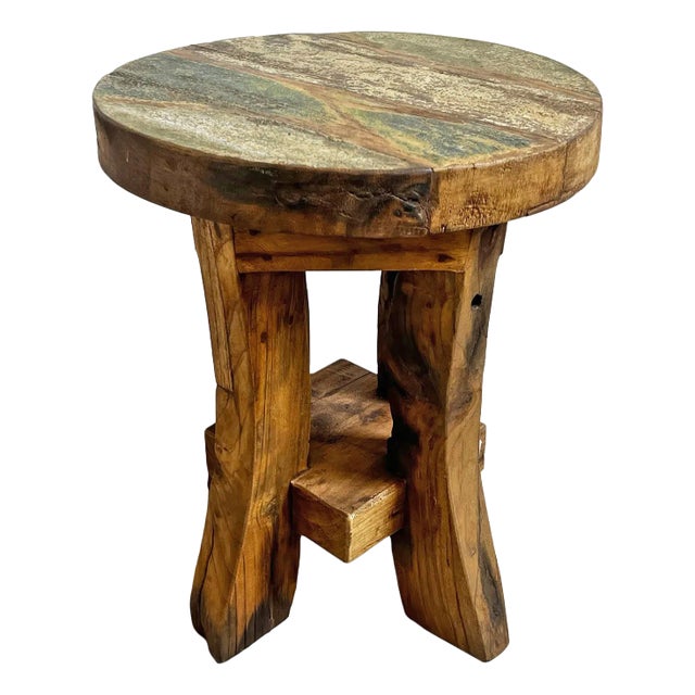 Vintage Boat Wood Stool / Side Table For Sale
