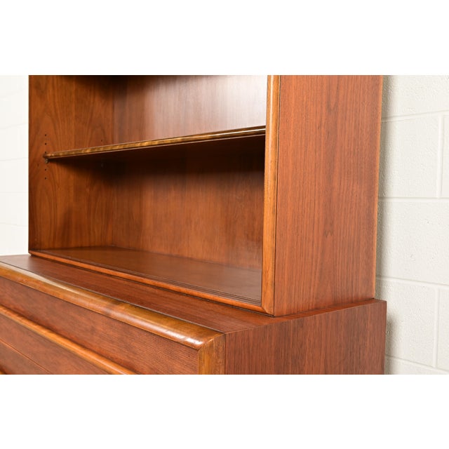 Robsjohn-Gibbings for Widdicomb Mid-Century Modern Sculpted Walnut Chest of Drawers With Bookcase Hutch Top, 1950s For Sale - Image 10 of 14
