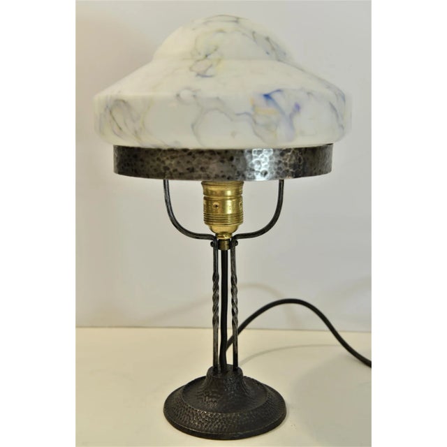 Art Nouveau Wrought Iron and Glass Table Lamp Jugendstil, Sweden, 1920s For Sale - Image 3 of 13