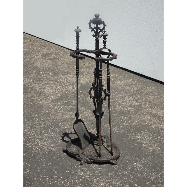 French Country Vintage French Country Black Wrought Iron Set of Two Fireplace Tools For Sale - Image 3 of 15