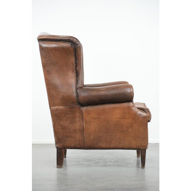 Large Vintage Wing Club Chair in Sheepskin Leather For Sale - Image 3 of 15
