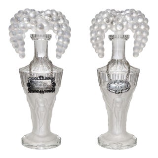 Pair of Hoffmann Art Deco Crystal Nude Figural and Grape Decanters, 1920's. For Sale