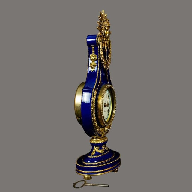 Marie Antoinette Cobalt Blue Porcelain Mantel Clock, 1970s For Sale - Image 13 of 18