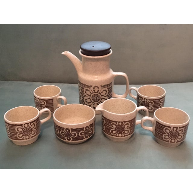 Mid 20th Century English Brown Floral Coffee Set- 7 Pieces For Sale - Image 13 of 13
