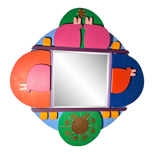 1988 California Artist Dora De Larios "Zelda's All Around" Colorful Wall Mirror For Sale