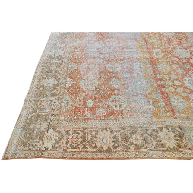 Antique Sultanabad Handmade Floral Pattern Designed Red Wool Rug For Sale - Image 9 of 10