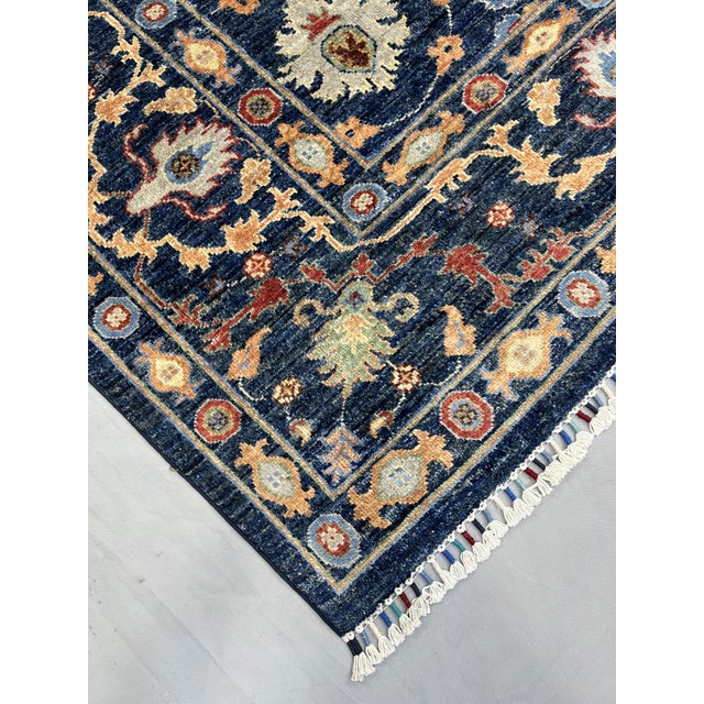 Navy Blue Afghan Sultani Natural Dye Wool Rug, Persian Floral Botanical Design, 8′2″ × 9′11″ For Sale - Image 9 of 16