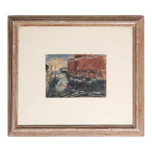 Boat at Dock, Jean Louis Liberte Watercolor Painting