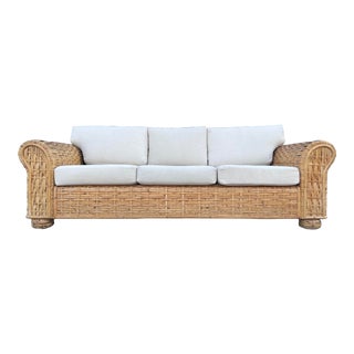 Polo Ralph Lauren Style Coastal Woven Rattan Sofa For Sale
