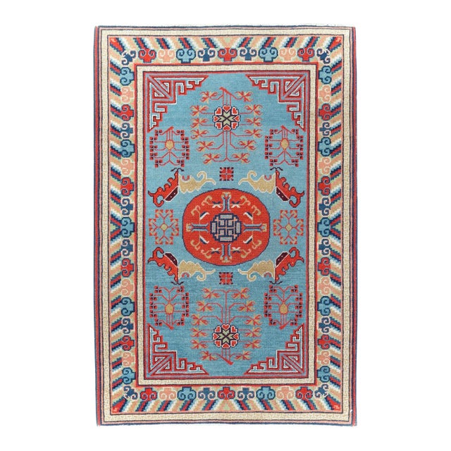 Galerie Shabab Collection Mid-20th Century East Turkestan Khotan Throw Rug For Sale