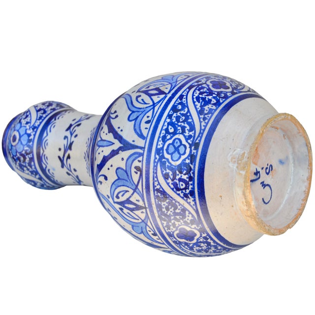 Early 20th Century Handmade Moorish Ceramic-Art Vase W/Blue Hues For Sale - Image 9 of 9