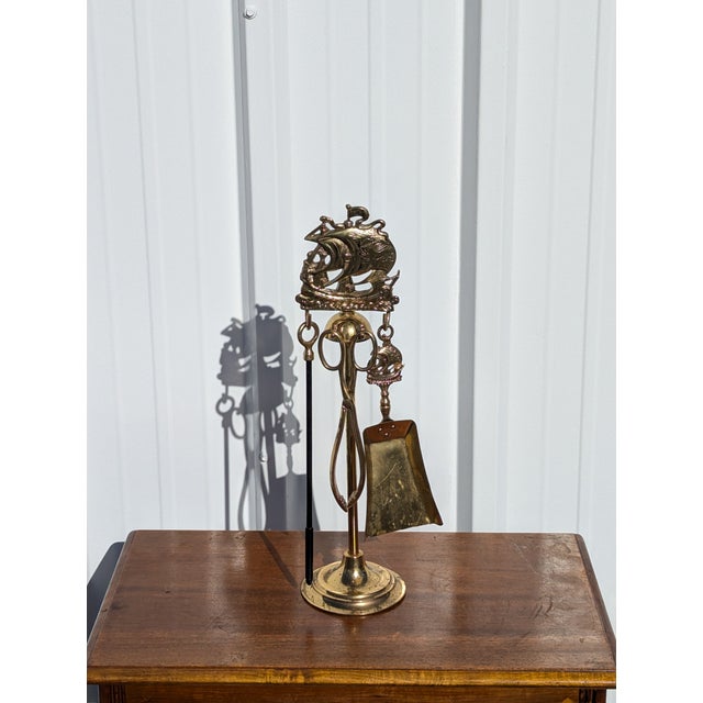 Vintage Solid Brass Stove Tool Kit for Yachts - 20 Inch Nautical Fireplace Set - Small Boat Stove Accessories - Maritime Decor - Seafaring Gift For Sale - Image 4 of 6