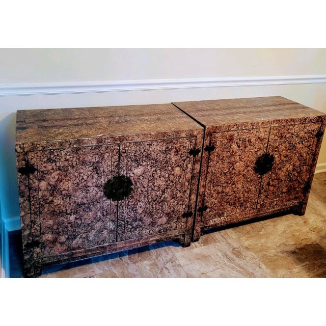 Fabulous pair of mid century stunners. Faux tortoise finish. Brass hardware. Excellent condition