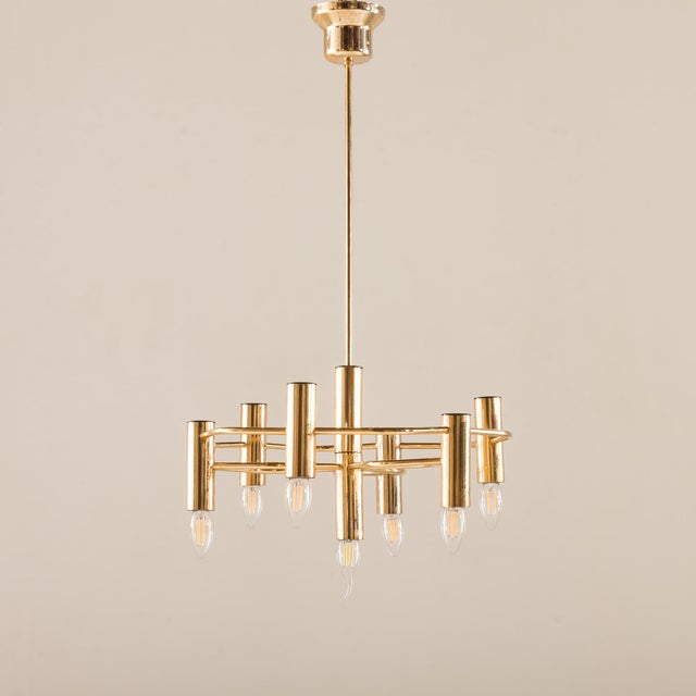 Mid-Century Modern Vintage Geometric Brass Chandelier from Gaetano Sciolari, 1970s For Sale - Image 3 of 13