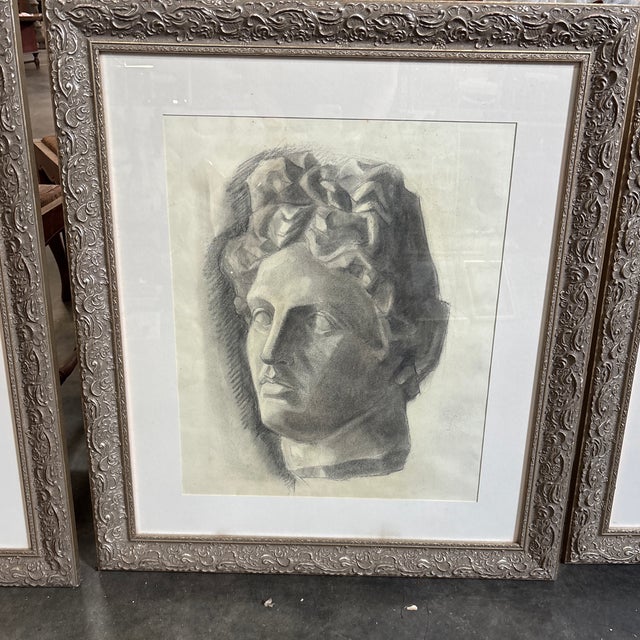 Mid 20th Century Set of Three Charcoal Portraits From the Mid 20th Century, Europe For Sale - Image 5 of 12