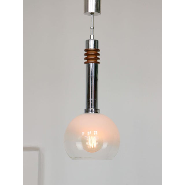 Vintage Italian Chrome and Glass Pendant Lamp For Sale - Image 9 of 14