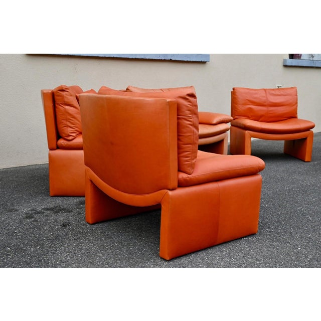 Series 5 Lounge Chairs in Cognac Orange Leather, 1970s, Set of 5 For Sale - Image 9 of 18