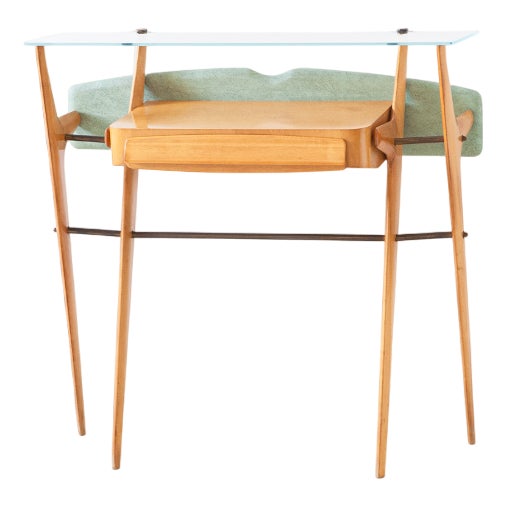 Italian Maple Console Table with Glass Top, 1950s For Sale