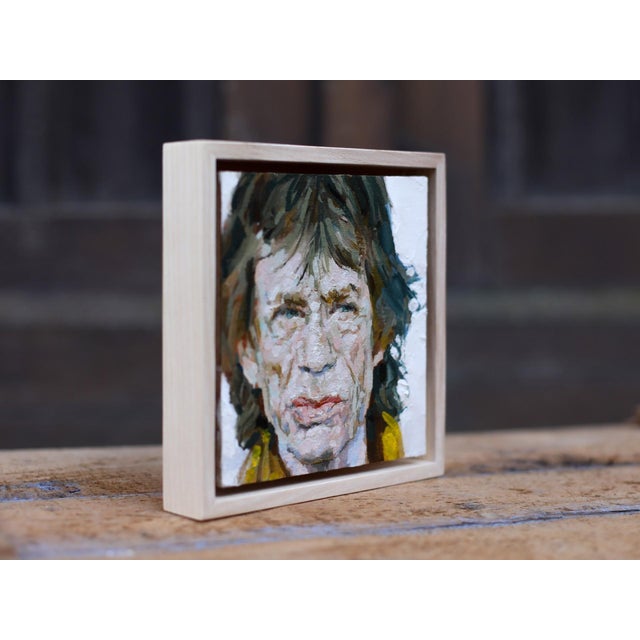 Portraiture Portrait Mick Jagger by Heiko Mattausch | Oil on Board of a man with long hair and a serious expression For Sale - Image 3 of 4