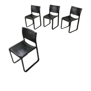 Mid-Century Modern Tito Agnoli Black Leather Sistena Dining Chairs for Matteo Grassi - Set of 4