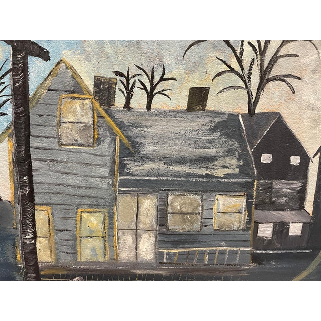 Mid-Century Modern 1950s Mid Century Modern City Street Oil Painting For Sale - Image 3 of 5