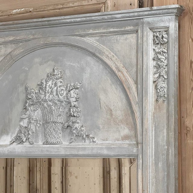 Wood Antique French Louis XVI Painted Trumeau Mirror For Sale - Image 7 of 13