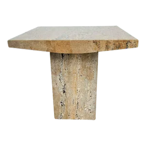 Italian Walnut Travertine Marble Side End Table by Stone International