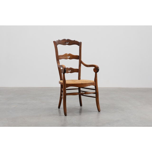 19th Century French Provincial Ladder‑back Armchair with Woven Rush Seat For Sale - Image 15 of 15