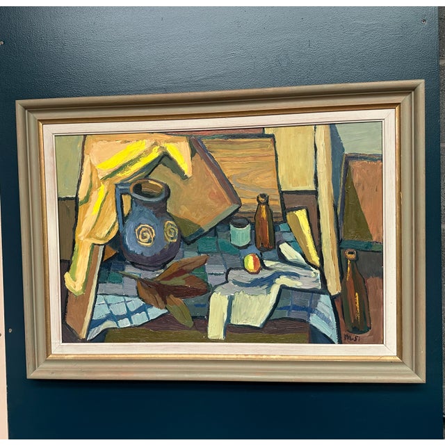 Martin Lindberg, Still Life with Jug and Bottles, 1951, Oil Painting on Panel, Framed For Sale - Image 16 of 18