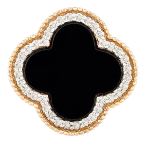 Authentic Black Onyx Clover Diamond Halo Cocktail Ring