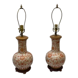 Pair of Chinese Porcelain Table Lamps With Painted Lotus